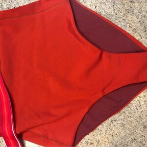 Red and Burgundy High-Waisted Bikini Bottom